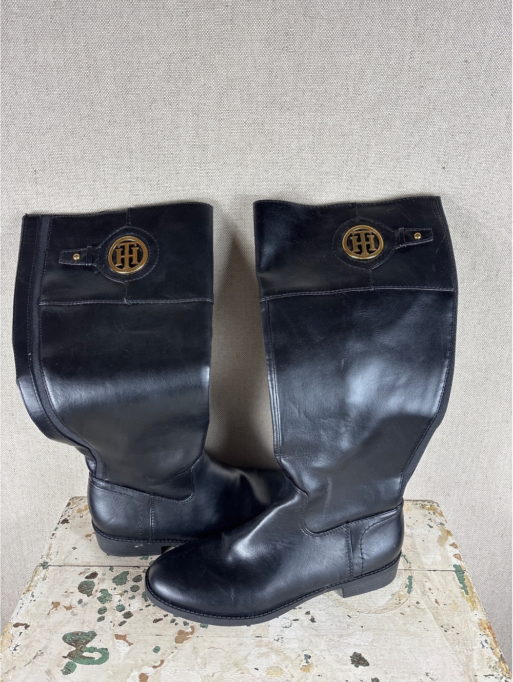Tommy Hilfiger > Black Knee High 16” Leather Riding Boots 7.5
